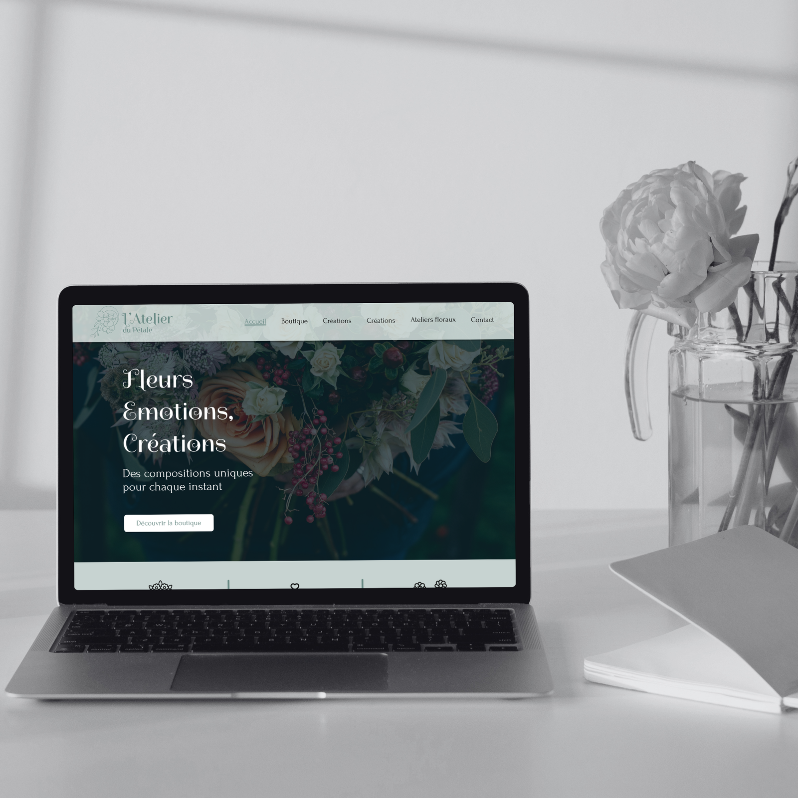 visuel site fleuriste sur écran ordi bureau