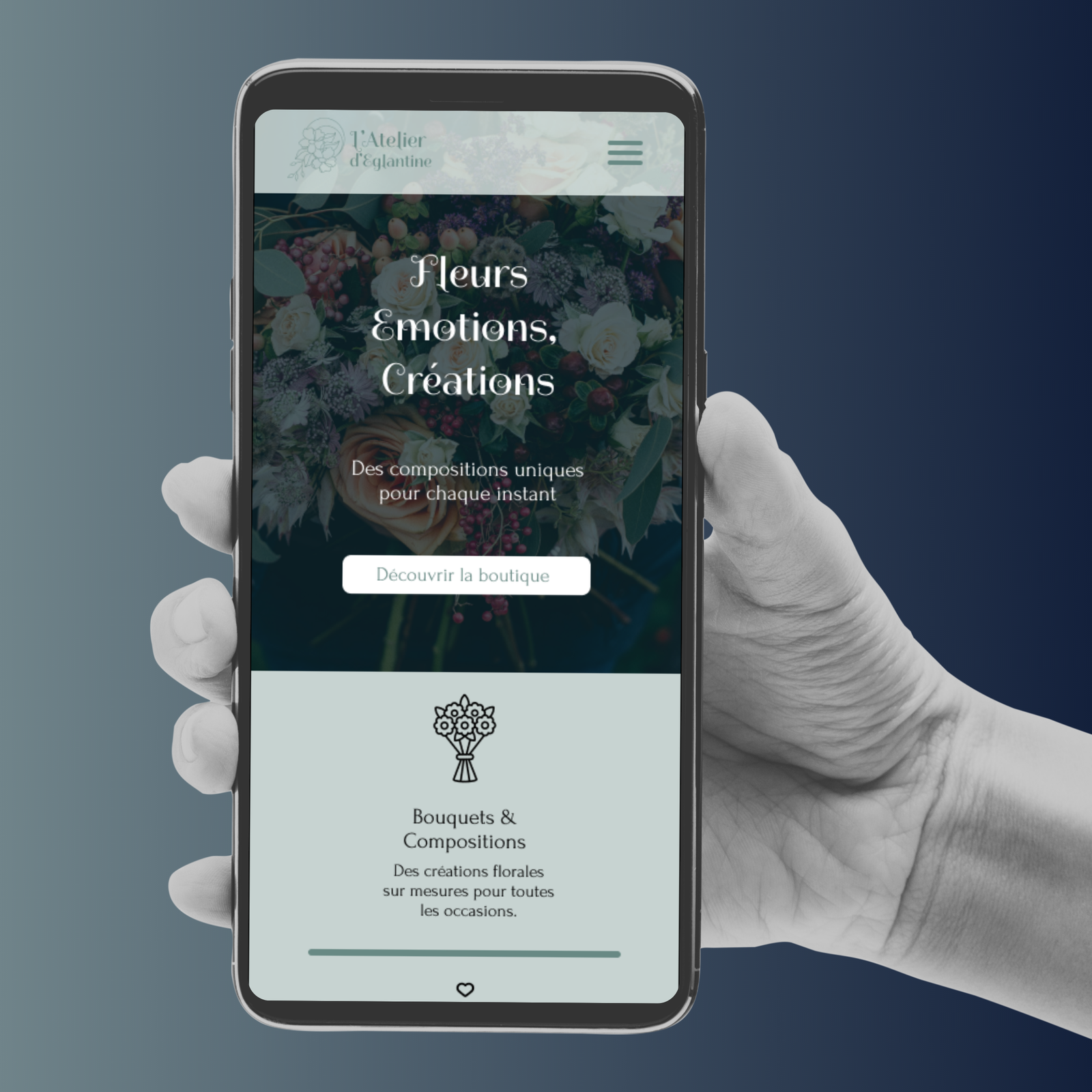 visuel du rendu du site fleuriste fictif sur mobile